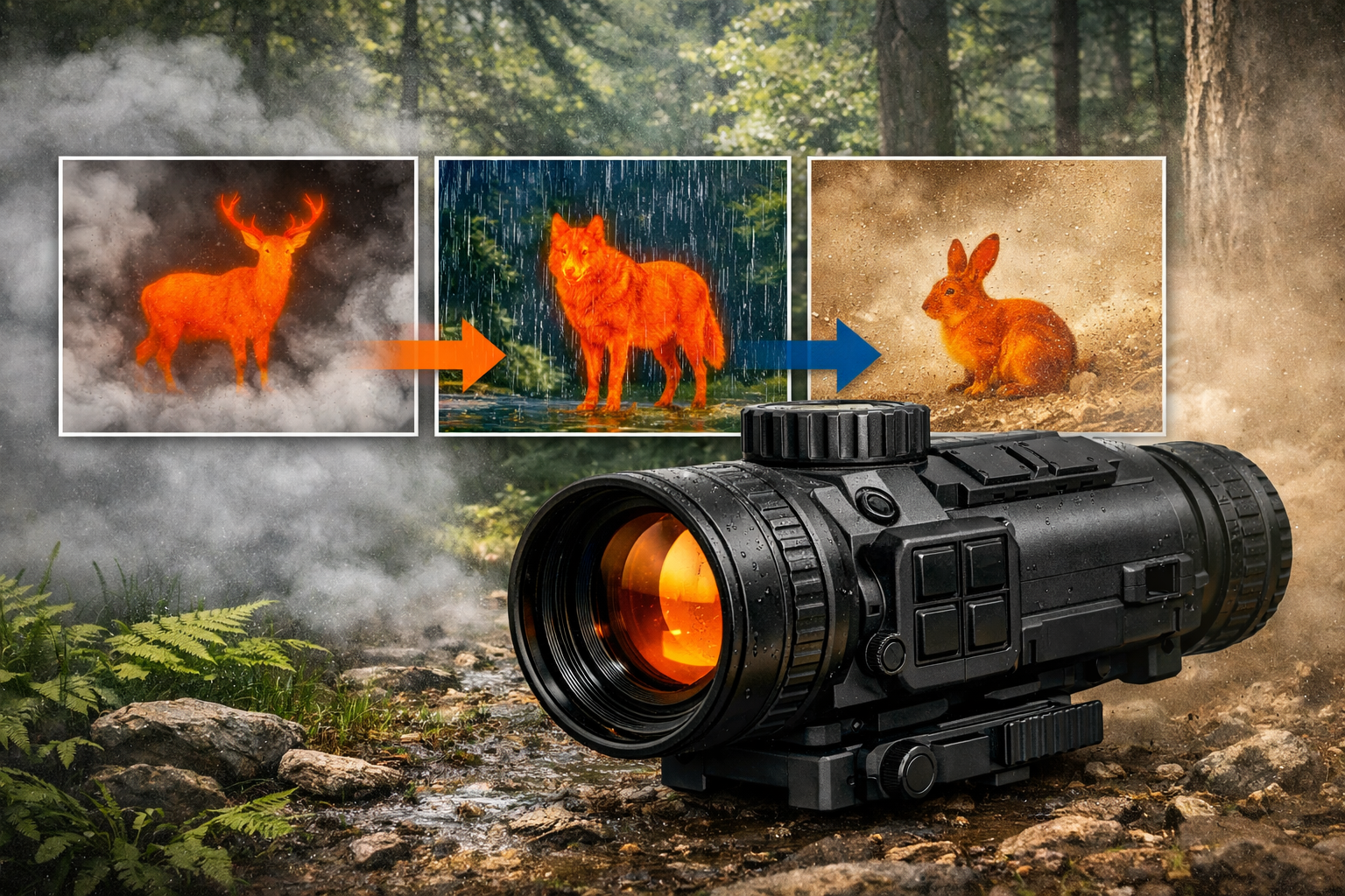 тепловизионная насадка в условиях дыма, дождя и пыли